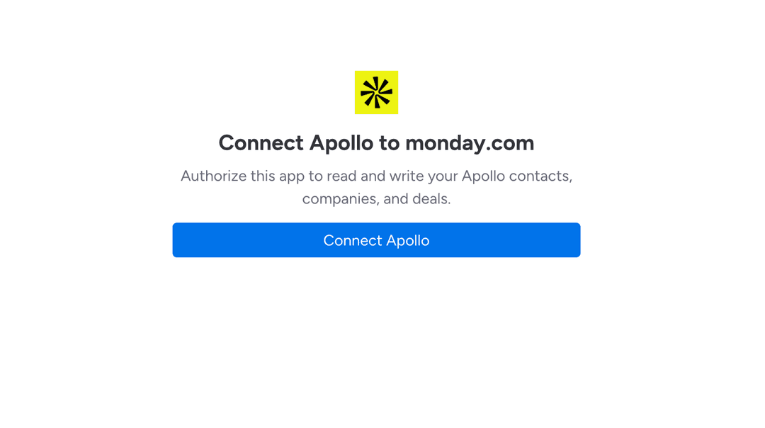 Connect Apollo to monday.com OAuth screen