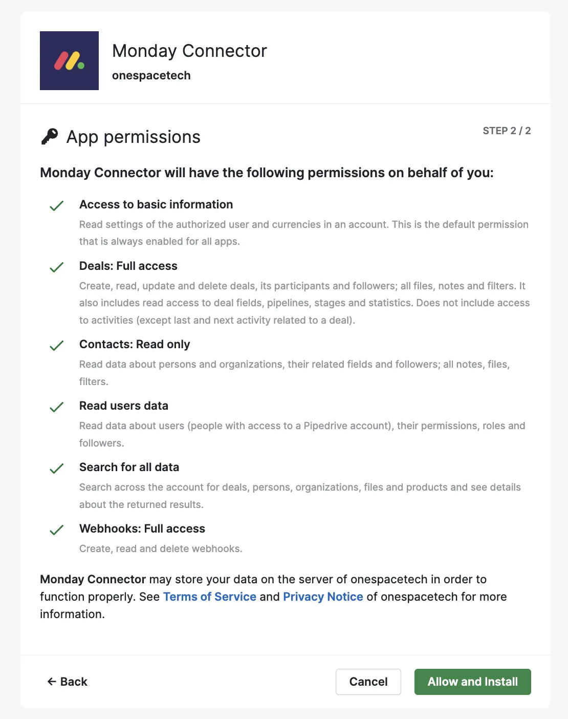 Approve permissions for monday connector