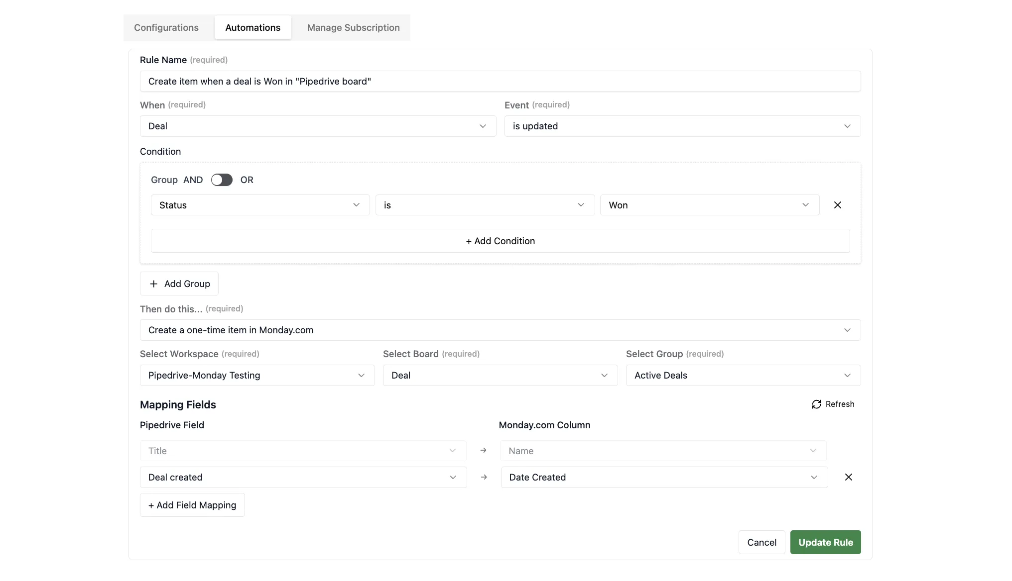 Configure automation rules and field mapping