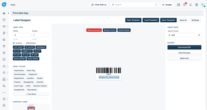 Print Label - Asset Label Designer for Freshservice | OneSpace