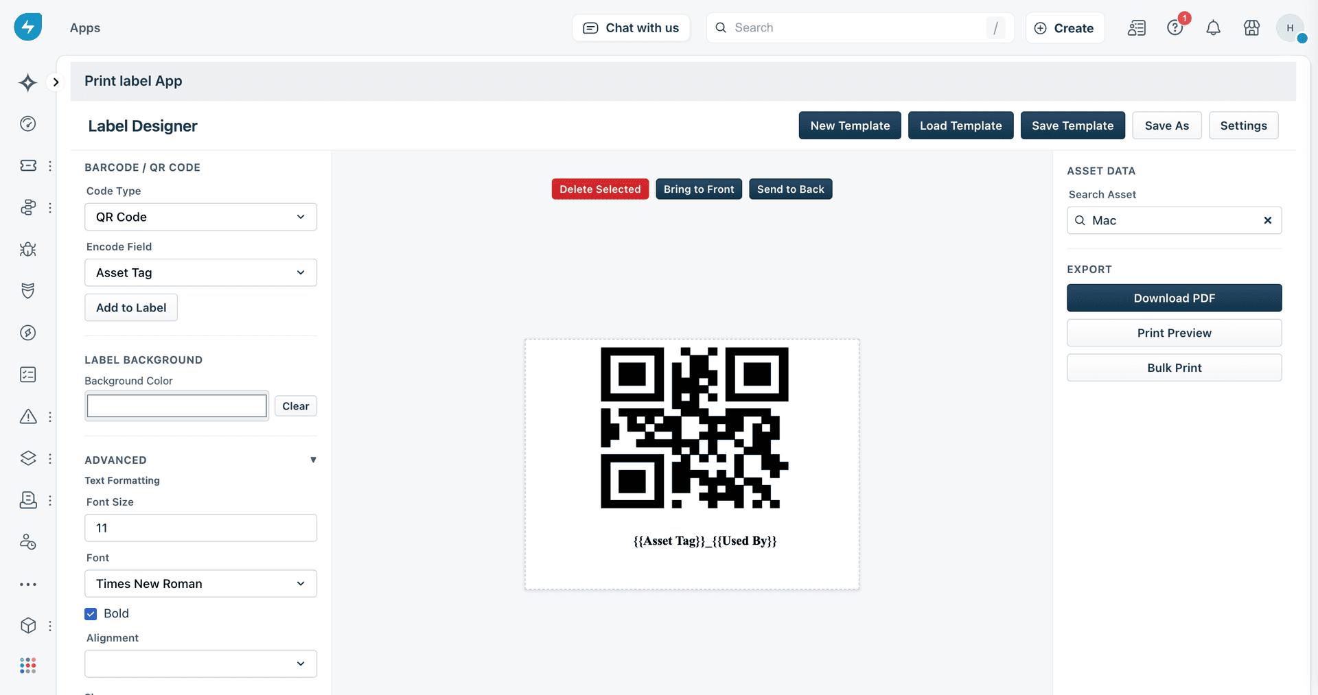 Label designer with QR code